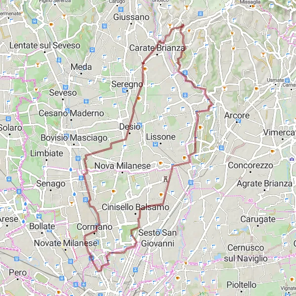 Miniatura della mappa di ispirazione al ciclismo "Esplorando la natura selvaggia" nella regione di Lombardia, Italy. Generata da Tarmacs.app, pianificatore di rotte ciclistiche