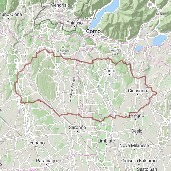 Miniaturní mapa "Gravelová cyklotrasa Cogliate - Romanò Brianza" inspirace pro cyklisty v oblasti Lombardia, Italy. Vytvořeno pomocí plánovače tras Tarmacs.app