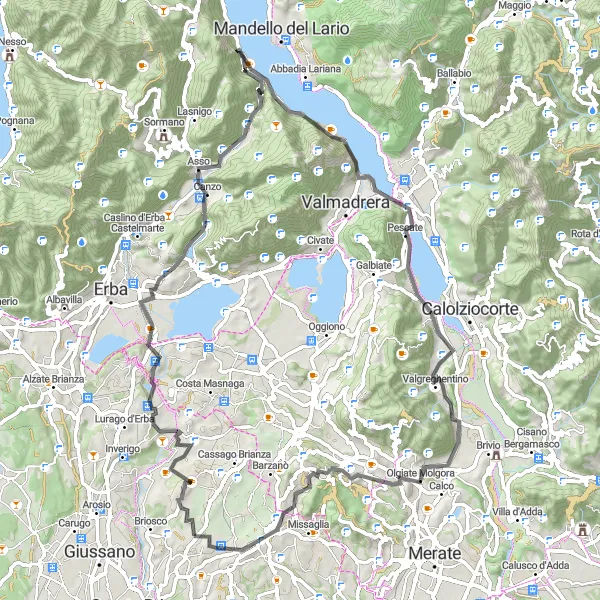 Map miniature of "Road Cycling Through the Scenic Beauty of Lombardia" cycling inspiration in Lombardia, Italy. Generated by Tarmacs.app cycling route planner