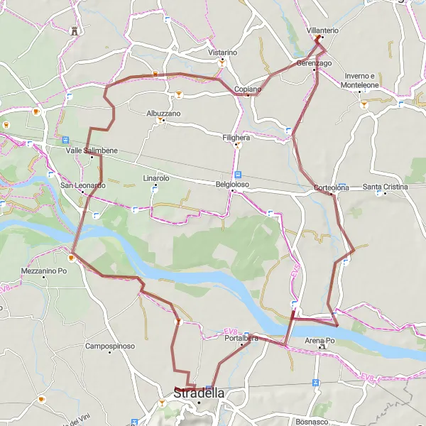Miniatua del mapa de inspiración ciclista "Excursión por los Nobili en bicicleta de gravilla" en Lombardia, Italy. Generado por Tarmacs.app planificador de rutas ciclistas