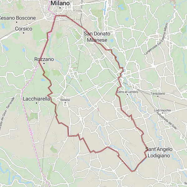 Miniatua del mapa de inspiración ciclista "Ruta de grava a San Donato Milanese" en Lombardia, Italy. Generado por Tarmacs.app planificador de rutas ciclistas