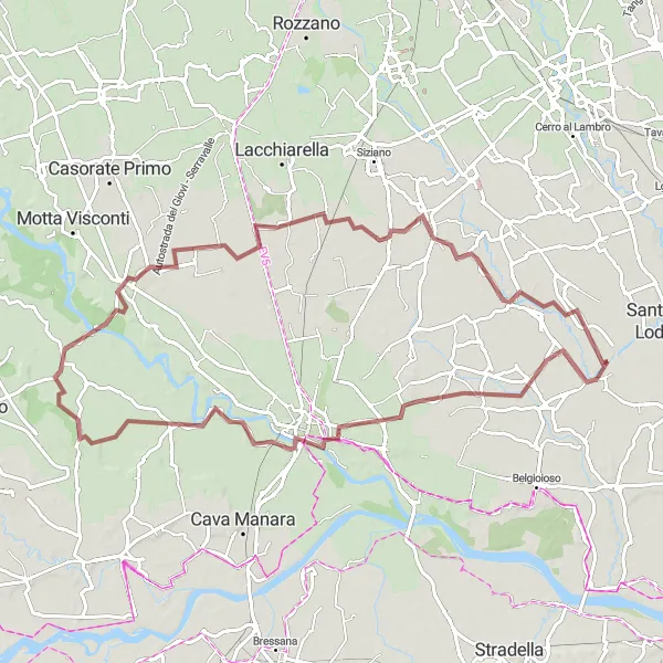 Miniatuurkaart van de fietsinspiratie "Graveltocht naar Gropello Cairoli en Torre d'Arese" in Lombardia, Italy. Gemaakt door de Tarmacs.app fietsrouteplanner