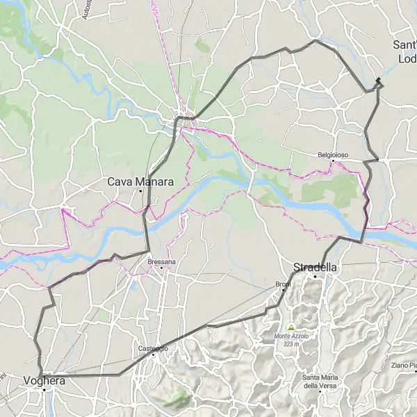 Miniatua del mapa de inspiración ciclista "Ruta por carretera a Pavia y Magherno" en Lombardia, Italy. Generado por Tarmacs.app planificador de rutas ciclistas