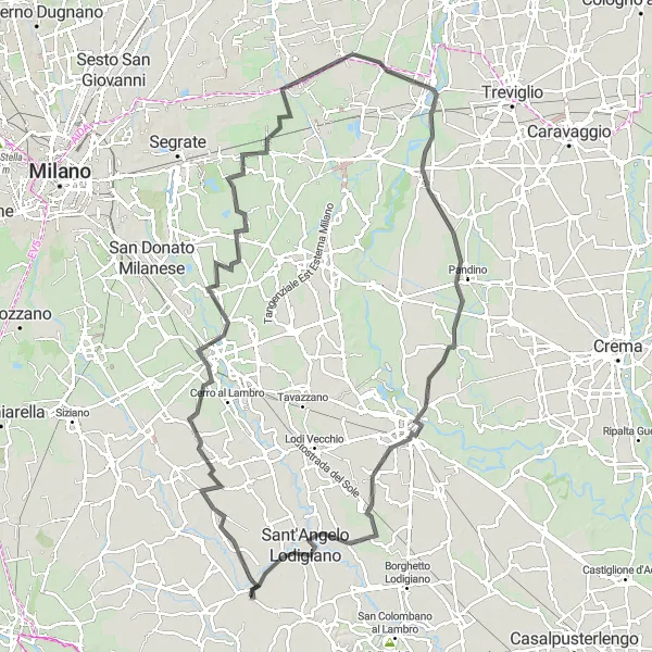 Zemljevid v pomanjšavi "Kolesarska pot okoli Lombardije" kolesarske inspiracije v Lombardia, Italy. Generirano z načrtovalcem kolesarskih poti Tarmacs.app
