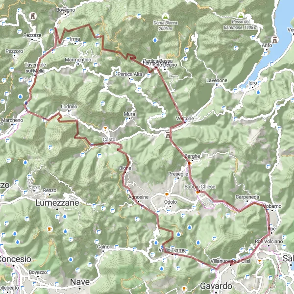 Karttaminiaatyyri "Adventure gravel ride starting from Villanuova sul Clisi" pyöräilyinspiraatiosta alueella Lombardia, Italy. Luotu Tarmacs.app pyöräilyreittisuunnittelijalla