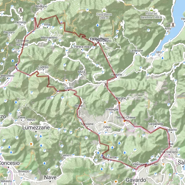 Miniatuurkaart van de fietsinspiratie "Avontuurlijke Gravelroute" in Lombardia, Italy. Gemaakt door de Tarmacs.app fietsrouteplanner