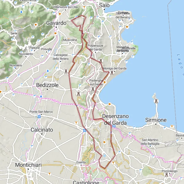 Karttaminiaatyyri "Gravel cycling around Villanuova sul Clisi" pyöräilyinspiraatiosta alueella Lombardia, Italy. Luotu Tarmacs.app pyöräilyreittisuunnittelijalla