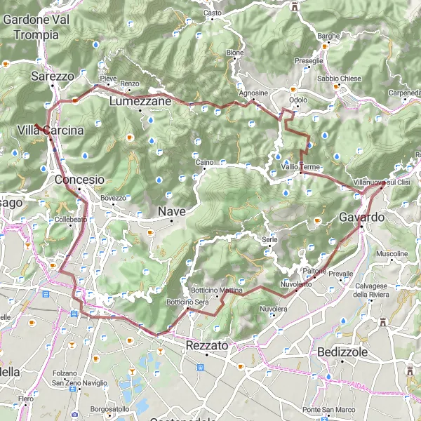 Miniaturní mapa "Gravel Trasa okolo Villanuova sul Clisi" inspirace pro cyklisty v oblasti Lombardia, Italy. Vytvořeno pomocí plánovače tras Tarmacs.app