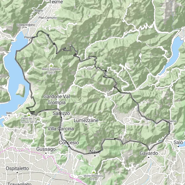 Miniaturní mapa "Road okruh Monte Paina a Monte Bambol" inspirace pro cyklisty v oblasti Lombardia, Italy. Vytvořeno pomocí plánovače tras Tarmacs.app