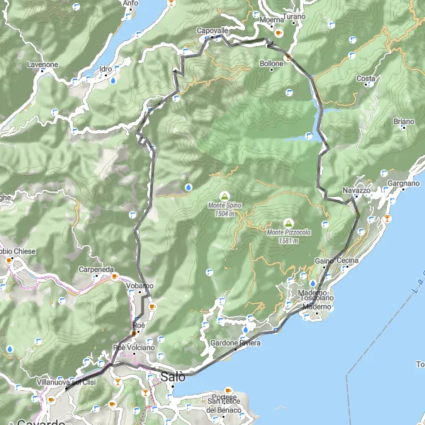 Miniaturní mapa "Cyklostezka okolo Vobarna" inspirace pro cyklisty v oblasti Lombardia, Italy. Vytvořeno pomocí plánovače tras Tarmacs.app