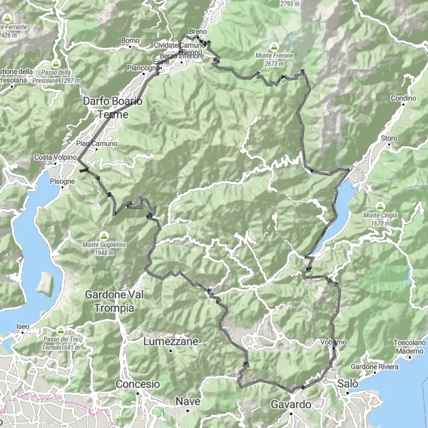 Miniaturní mapa "Výzva kolem Lombardie" inspirace pro cyklisty v oblasti Lombardia, Italy. Vytvořeno pomocí plánovače tras Tarmacs.app