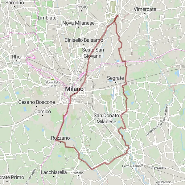 Map miniature of "Extended Gravel Route near Villasanta" cycling inspiration in Lombardia, Italy. Generated by Tarmacs.app cycling route planner