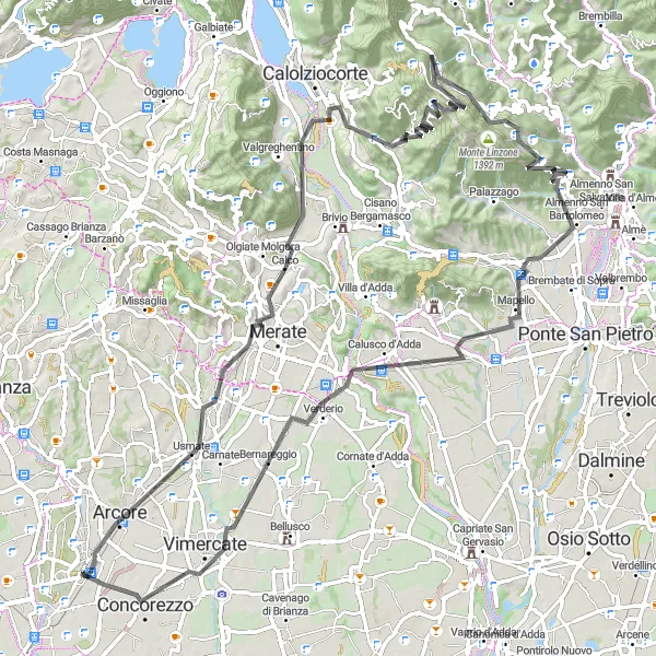 Miniaturní mapa "Okružní cesta kolem Villasanta" inspirace pro cyklisty v oblasti Lombardia, Italy. Vytvořeno pomocí plánovače tras Tarmacs.app