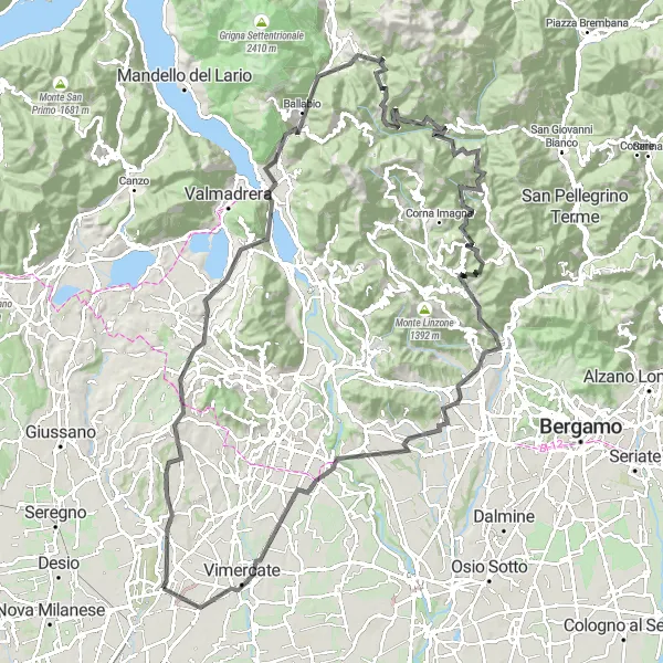 Map miniature of "Mountain Passes Extravaganza" cycling inspiration in Lombardia, Italy. Generated by Tarmacs.app cycling route planner