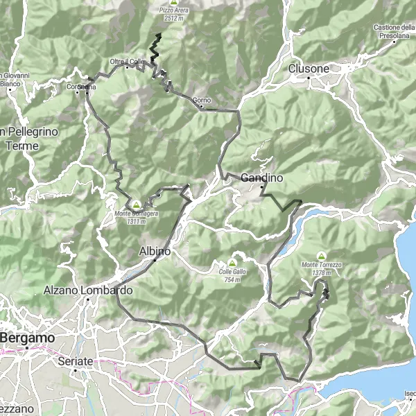 Miniatura mapy "Trasa z Villongo przez górzyste okolice" - trasy rowerowej w Lombardia, Italy. Wygenerowane przez planer tras rowerowych Tarmacs.app