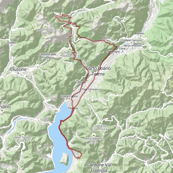 Miniatura mapy "Trasa gravelowa z Azzone do Monte Gromo" - trasy rowerowej w Lombardia, Italy. Wygenerowane przez planer tras rowerowych Tarmacs.app