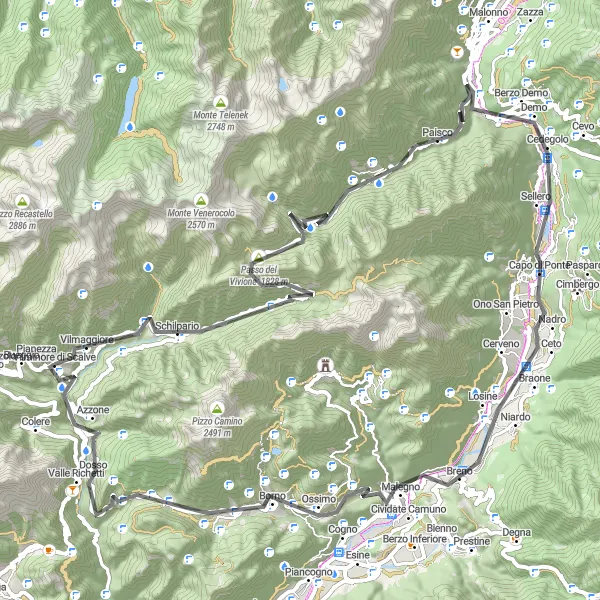 Miniatura mapy "Wyzwanie dla zaawansowanych w okolicy Vilminore di Scalve" - trasy rowerowej w Lombardia, Italy. Wygenerowane przez planer tras rowerowych Tarmacs.app