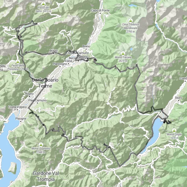 Map miniature of "Ultimate Cycling Challenge: Berzo Inferiore to Ponte Caffaro" cycling inspiration in Lombardia, Italy. Generated by Tarmacs.app cycling route planner