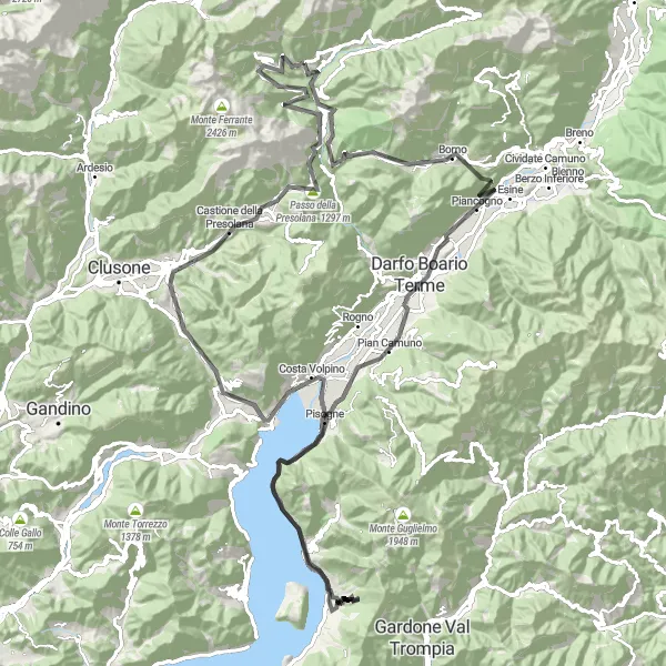 Miniaturní mapa "Cyklotrasa Vilminore di Scalve - Lovere - Monte Gromo" inspirace pro cyklisty v oblasti Lombardia, Italy. Vytvořeno pomocí plánovače tras Tarmacs.app