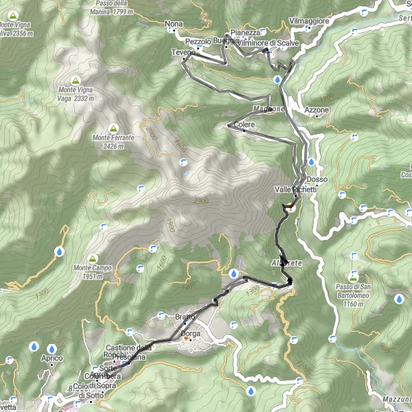Miniaturní mapa "Okružní cyklotrasa Azzone - Castione della Presolana - Colere" inspirace pro cyklisty v oblasti Lombardia, Italy. Vytvořeno pomocí plánovače tras Tarmacs.app