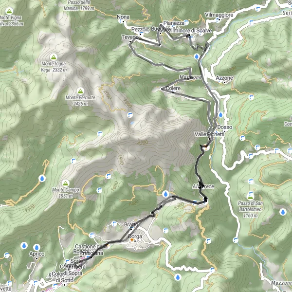 Mapa miniatúra "Okruh cez Passo della Presolana" cyklistická inšpirácia v Lombardia, Italy. Vygenerované cyklistickým plánovačom trás Tarmacs.app