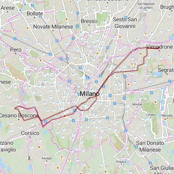 Map miniature of "Vimodrone - Milan - Cesano Boscone Gravel Loop" cycling inspiration in Lombardia, Italy. Generated by Tarmacs.app cycling route planner