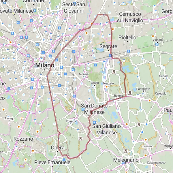 Miniaturní mapa "Gravelová dobrodružství kolem Milána" inspirace pro cyklisty v oblasti Lombardia, Italy. Vytvořeno pomocí plánovače tras Tarmacs.app