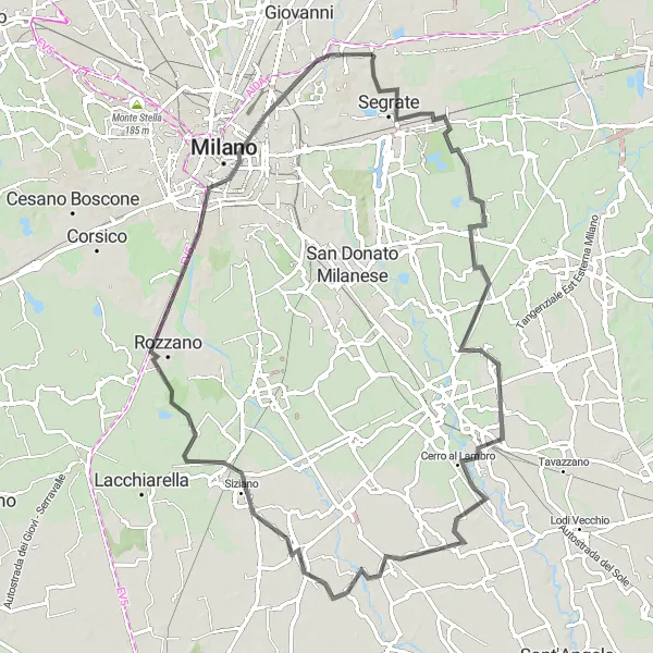 Mapa miniatúra "Okolo Milána cez Dresano a Rozzano" cyklistická inšpirácia v Lombardia, Italy. Vygenerované cyklistickým plánovačom trás Tarmacs.app