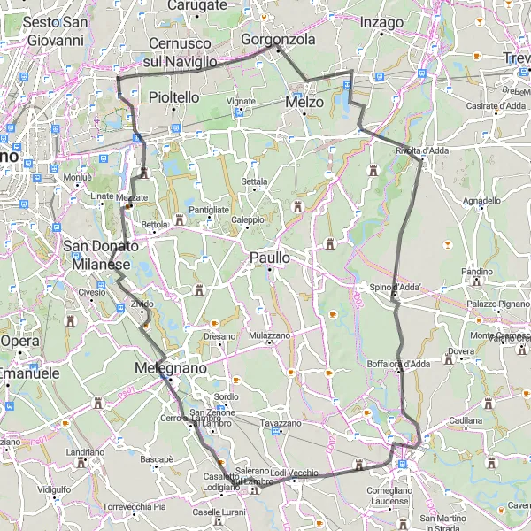 Kartminiatyr av "Gorgonzola-Lodi Cycling Route" cykelinspiration i Lombardia, Italy. Genererad av Tarmacs.app cykelruttplanerare