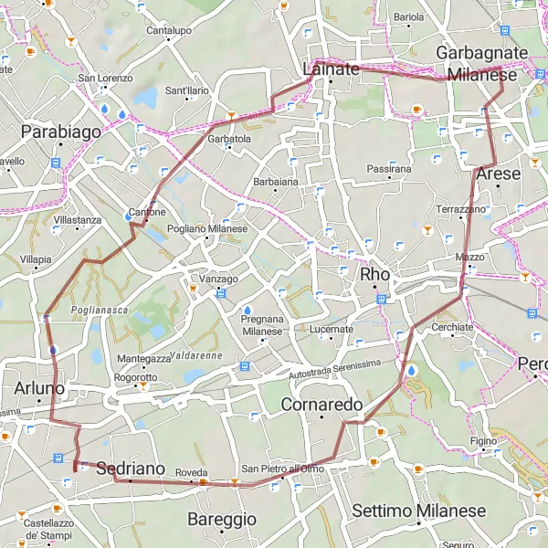 Kartminiatyr av "Kort grusvei fra Vittuone" sykkelinspirasjon i Lombardia, Italy. Generert av Tarmacs.app sykkelrutoplanlegger