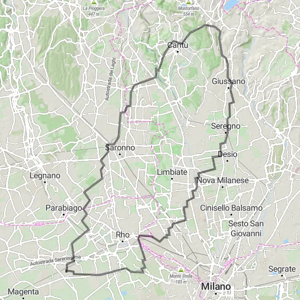 Miniature de la carte de l'inspiration cycliste "Nerviano - Giussano Road Tour" dans la Lombardia, Italy. Générée par le planificateur d'itinéraire cycliste Tarmacs.app
