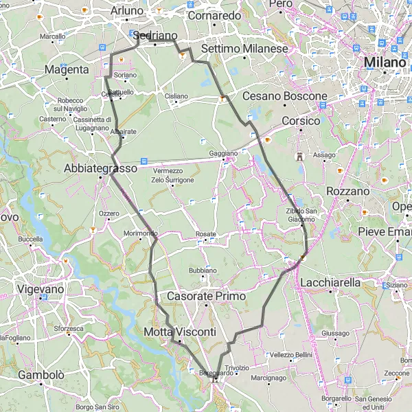 Miniatura mapy "Wokół Trezzano sul Naviglio i Bereguardo" - trasy rowerowej w Lombardia, Italy. Wygenerowane przez planer tras rowerowych Tarmacs.app
