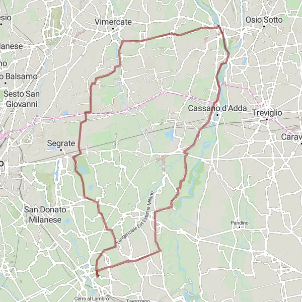 Kartminiatyr av "Unik Grusveisykling nær Vizzolo Predabissi" sykkelinspirasjon i Lombardia, Italy. Generert av Tarmacs.app sykkelrutoplanlegger