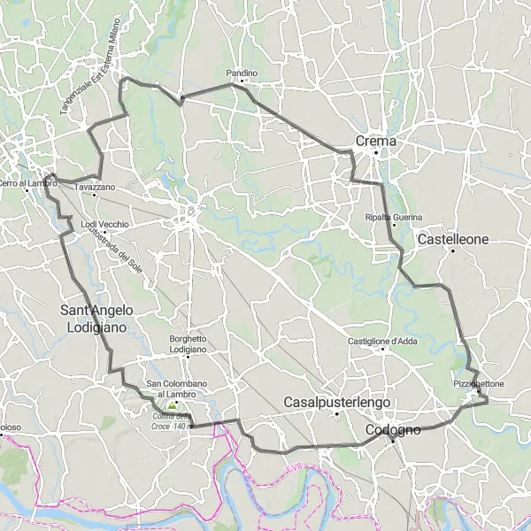 Mapa miniatúra "Extended road cycling route from Vizzolo Predabissi" cyklistická inšpirácia v Lombardia, Italy. Vygenerované cyklistickým plánovačom trás Tarmacs.app