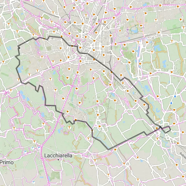 Miniatua del mapa de inspiración ciclista "Ruta en Carretera de Carpiano a Vizzolo Predabissi" en Lombardia, Italy. Generado por Tarmacs.app planificador de rutas ciclistas