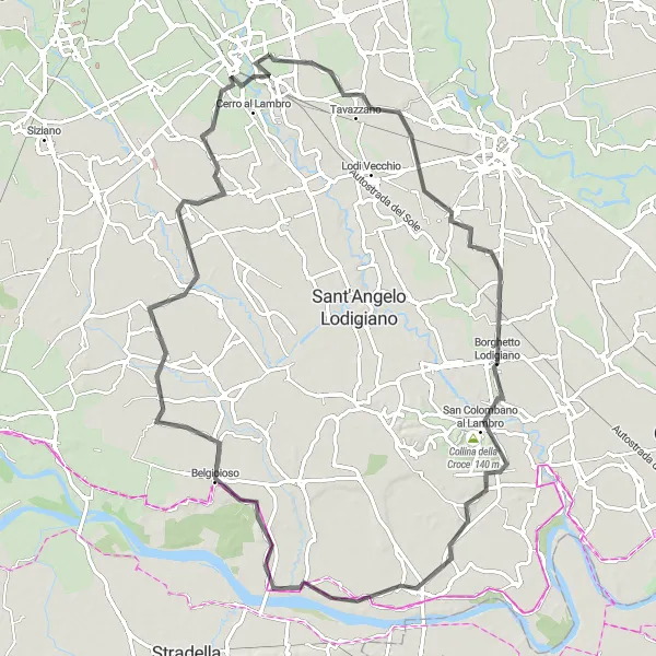 Map miniature of "Lodigiano Loop" cycling inspiration in Lombardia, Italy. Generated by Tarmacs.app cycling route planner