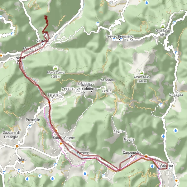 Miniature de la carte de l'inspiration cycliste "L'aventure de Sabbio Chiese à Monte Cingolo" dans la Lombardia, Italy. Générée par le planificateur d'itinéraire cycliste Tarmacs.app