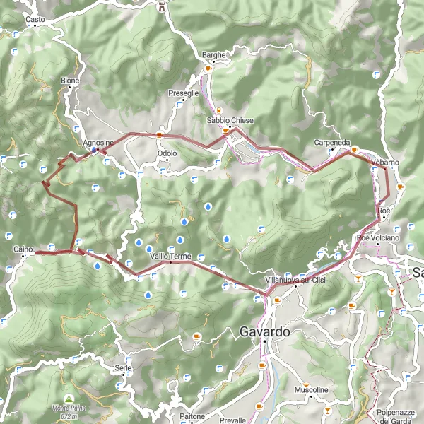 Miniaturní mapa "Gravel Vobarno Circuit" inspirace pro cyklisty v oblasti Lombardia, Italy. Vytvořeno pomocí plánovače tras Tarmacs.app