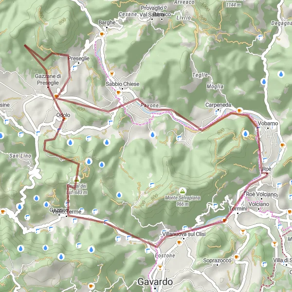 Miniatua del mapa de inspiración ciclista "Ruta de Grava de Vobarno a Sabbio Chiese y Guarda" en Lombardia, Italy. Generado por Tarmacs.app planificador de rutas ciclistas