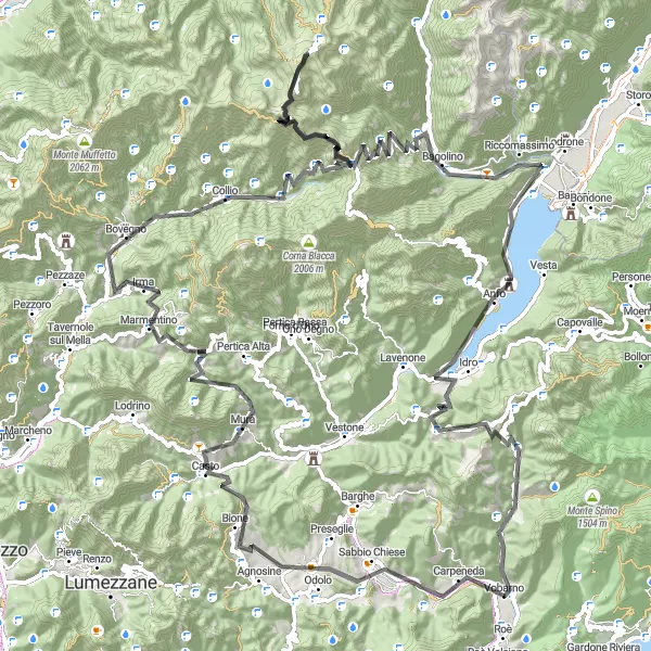 Miniature de la carte de l'inspiration cycliste "Le défi des montagnes de Lombardia en vélo de route" dans la Lombardia, Italy. Générée par le planificateur d'itinéraire cycliste Tarmacs.app