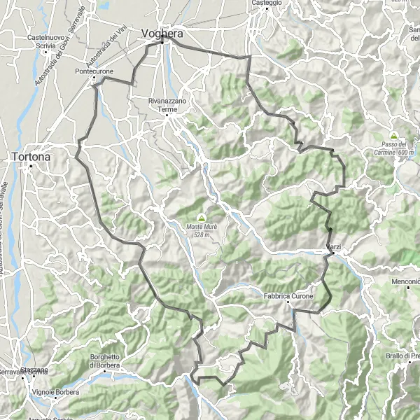 Miniatura mapy "Szlak przez Monte Chiaro i Cantalupo Ligure" - trasy rowerowej w Lombardia, Italy. Wygenerowane przez planer tras rowerowych Tarmacs.app