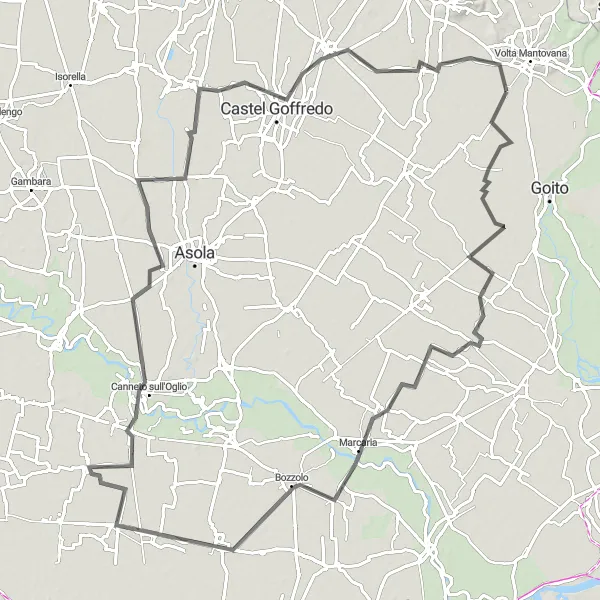 Karten-Miniaturansicht der Radinspiration "Kultur und Geschichte entlang der Straße zwischen Volta Mantovana" in Lombardia, Italy. Erstellt vom Tarmacs.app-Routenplaner für Radtouren