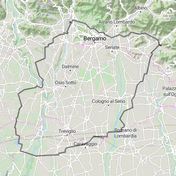 Miniatua del mapa de inspiración ciclista "Ruta de Ciclismo de Carobbio degli Angeli a Trescore Balneario" en Lombardia, Italy. Generado por Tarmacs.app planificador de rutas ciclistas