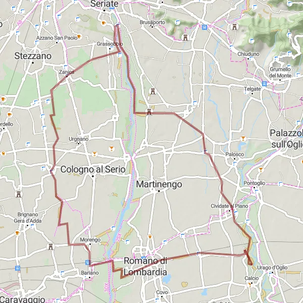 Miniatuurkaart van de fietsinspiratie "Gravelavontuur rond Zanica" in Lombardia, Italy. Gemaakt door de Tarmacs.app fietsrouteplanner