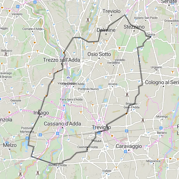 Miniatua del mapa de inspiración ciclista "Ruta de Ciclismo por Brignano Gera d'Adda" en Lombardia, Italy. Generado por Tarmacs.app planificador de rutas ciclistas