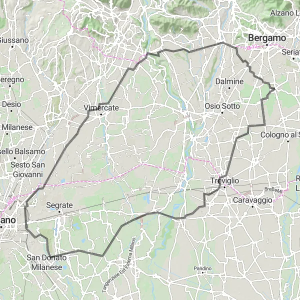 Miniaturní mapa "Okruh z Zanici k Monte Robbio" inspirace pro cyklisty v oblasti Lombardia, Italy. Vytvořeno pomocí plánovače tras Tarmacs.app