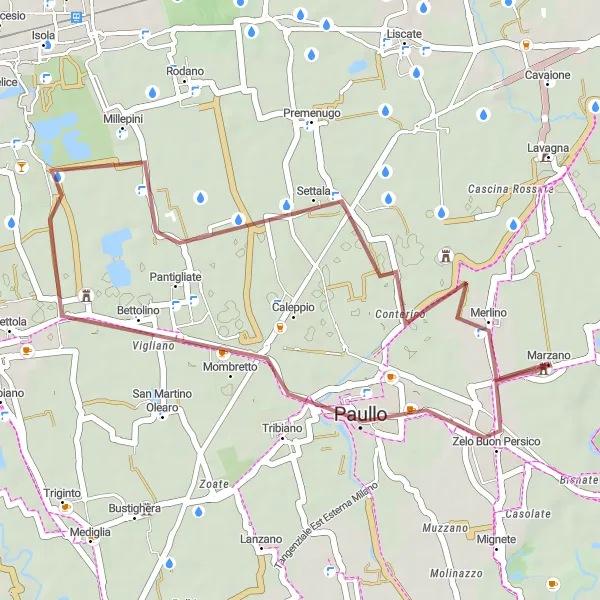 Kartminiatyr av "Eventyrlysten grusvei runde i nærheten av Zelo Buon Persico" sykkelinspirasjon i Lombardia, Italy. Generert av Tarmacs.app sykkelrutoplanlegger