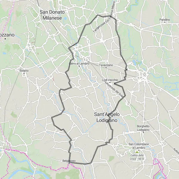 Karten-Miniaturansicht der Radinspiration "Rundfahrt durch Galgagnano und Belgioioso" in Lombardia, Italy. Erstellt vom Tarmacs.app-Routenplaner für Radtouren