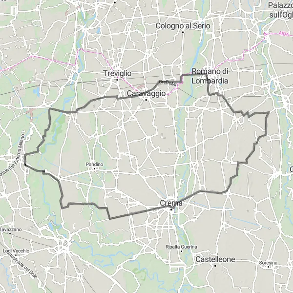 Zemljevid v pomanjšavi "Raznolika cestna izkušnja" kolesarske inspiracije v Lombardia, Italy. Generirano z načrtovalcem kolesarskih poti Tarmacs.app