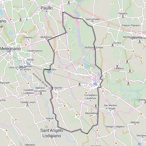Miniatua del mapa de inspiración ciclista "Ruta por Spino d’Adda y alrededores" en Lombardia, Italy. Generado por Tarmacs.app planificador de rutas ciclistas